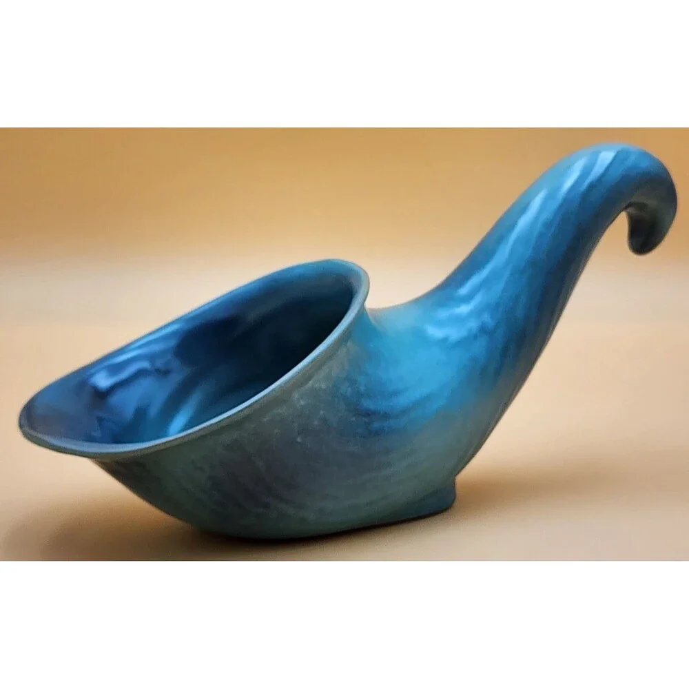 Frankoma Pottery ~ Beautiful Blue Cornucopia Horn